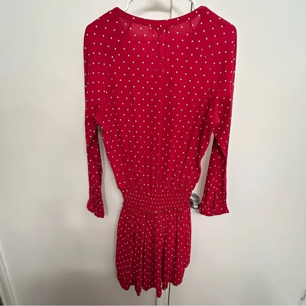 Rails Jasmine Dress Scarlet Red with White Polka Dots Long Sleeve Size Small